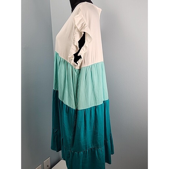 Chicsoul Womans 1X Tiered Dress Knee Length Boho Short Sleeve Empire Waist - Picture 13 of 16